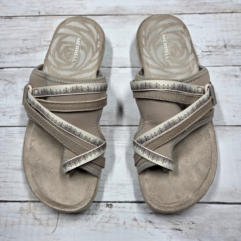 Merrell Moon Performance Slide Sandals Women 7 Taupe Tan  Straps J002732